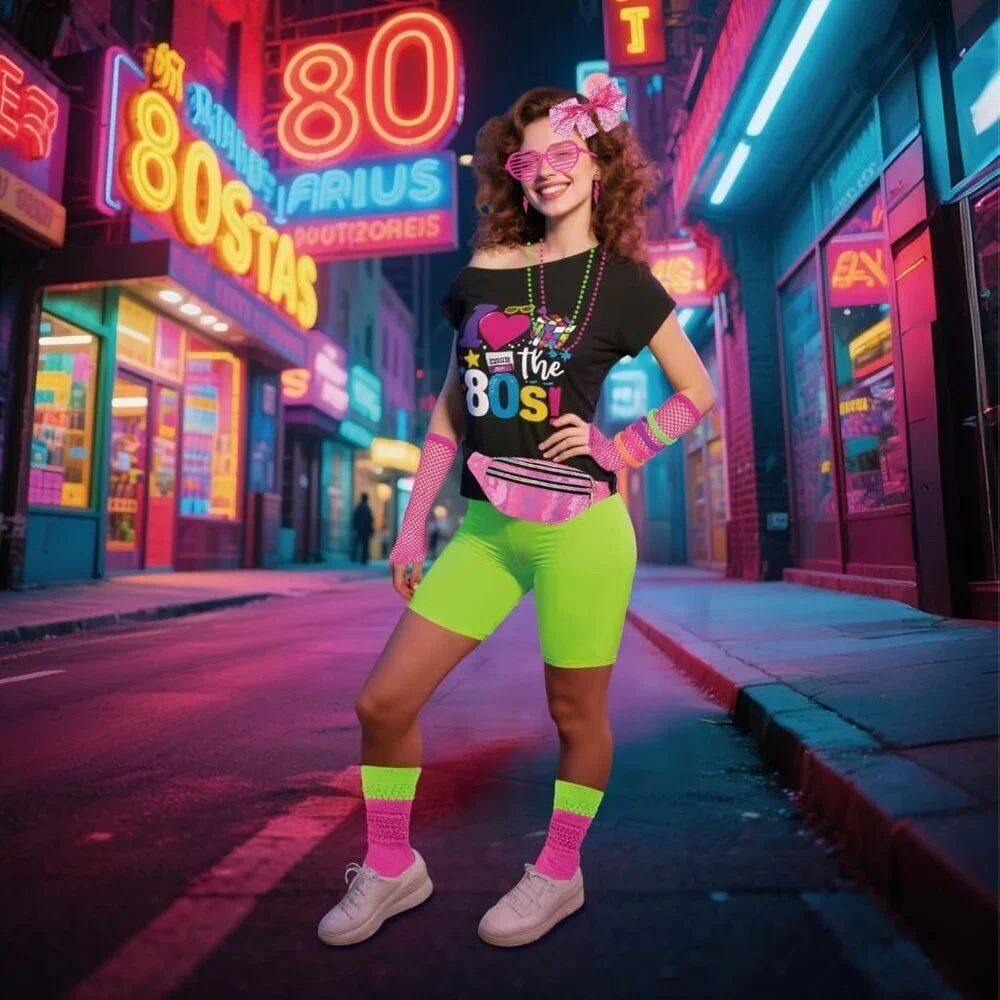 80s Accessories Costume Set for Women Neon Socks Fanny Pack Earrings